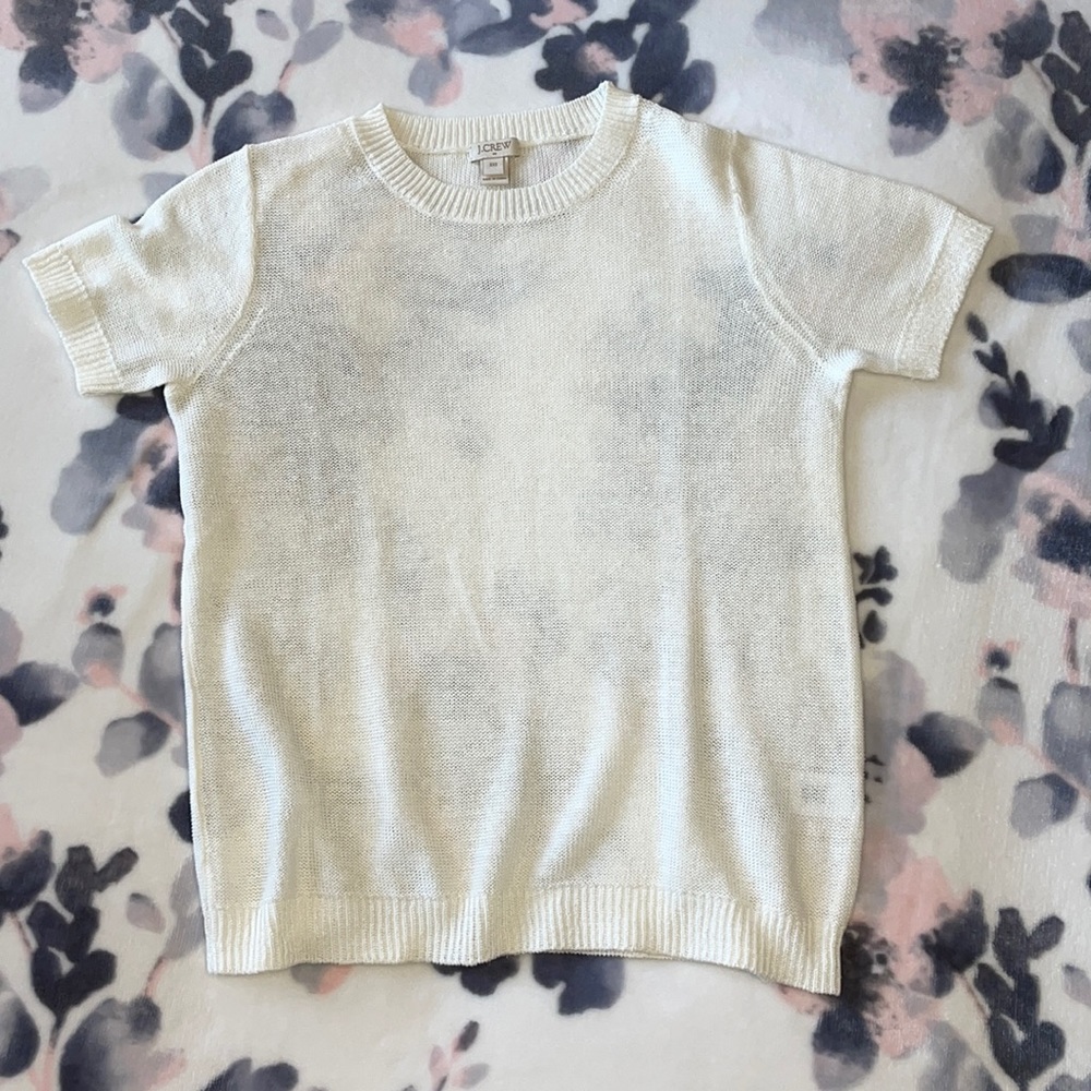 Linen knit crewneck short sleeve sweater top XXS